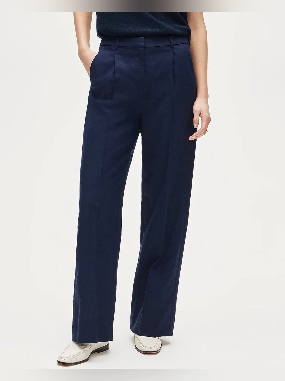 J.Crew Essential wide-leg pant in Gramercy linen blend in dark ink